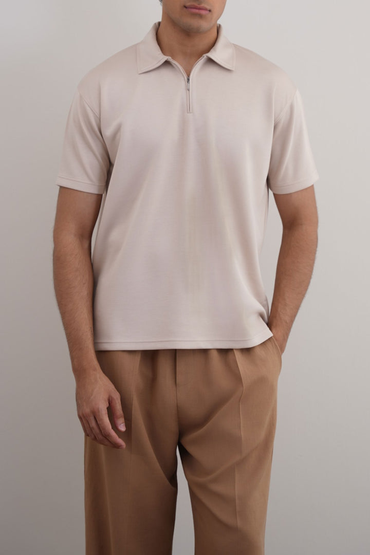 BEIGE ZIPPER POLO