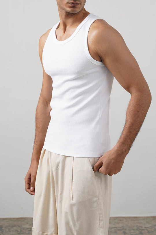 WHITE RIBBED TANK TOP