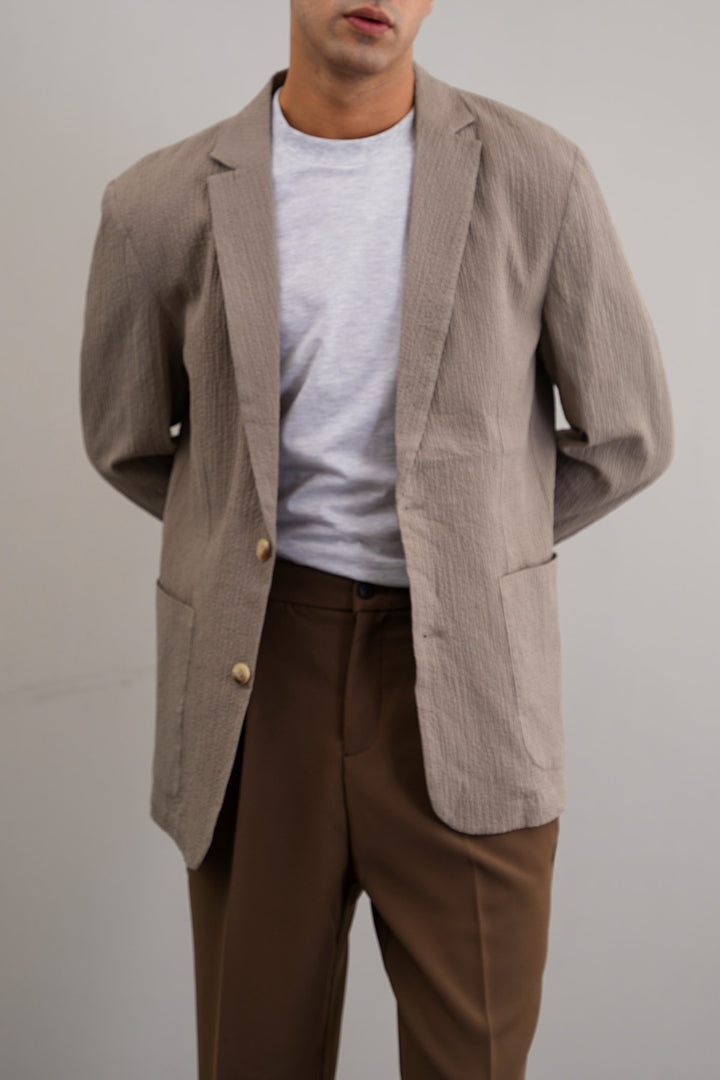 TAUPE SEERSUCKER BLAZER