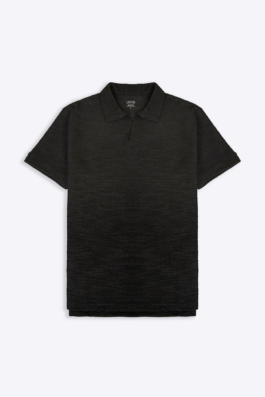 BLACK BOUCLE-KNIT POLO