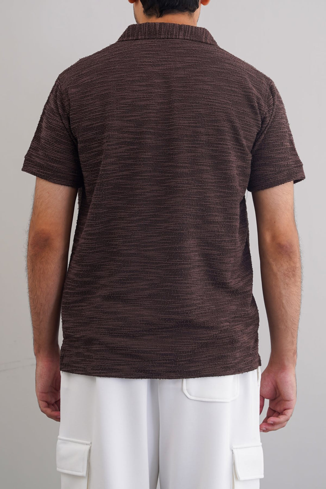 DARK BROWN BOUCLE-KNIT POLO