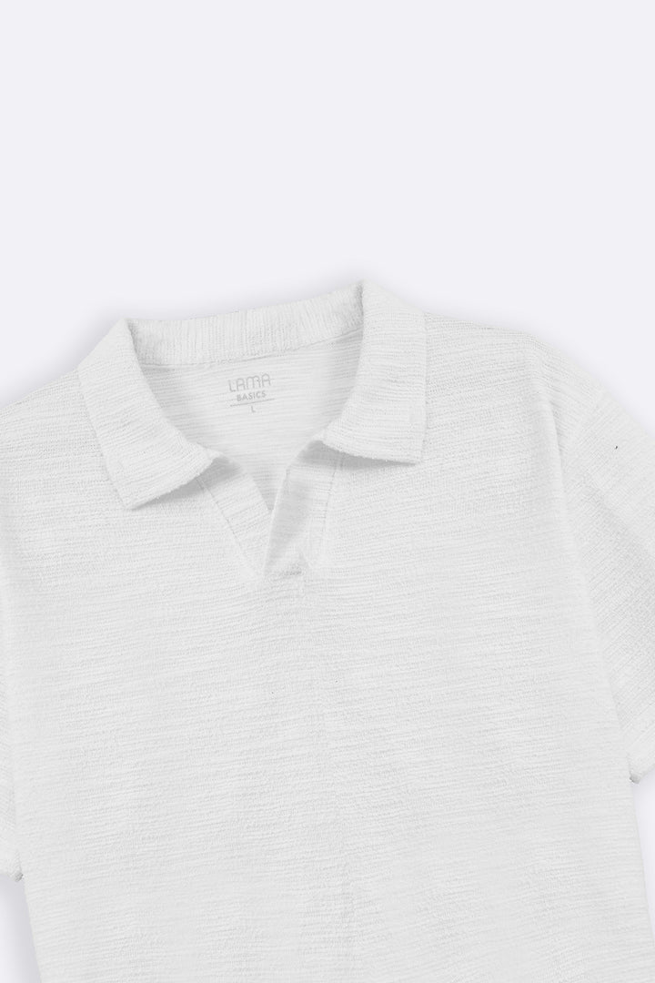 WHITE BOUCLE-KNIT POLO