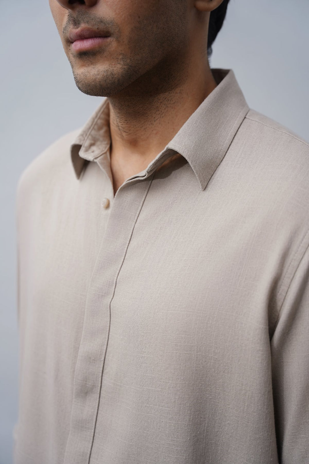 BEIGE SHIRT WITH HIDDEN PLACKET