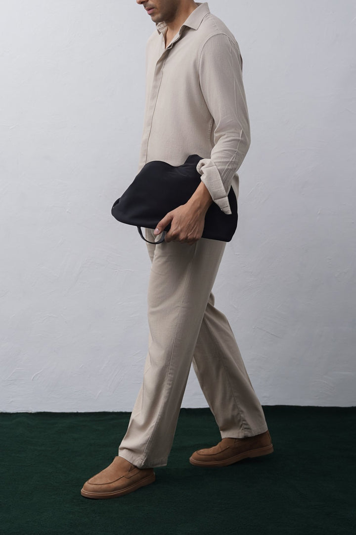 BEIGE SHIRT WITH HIDDEN PLACKET