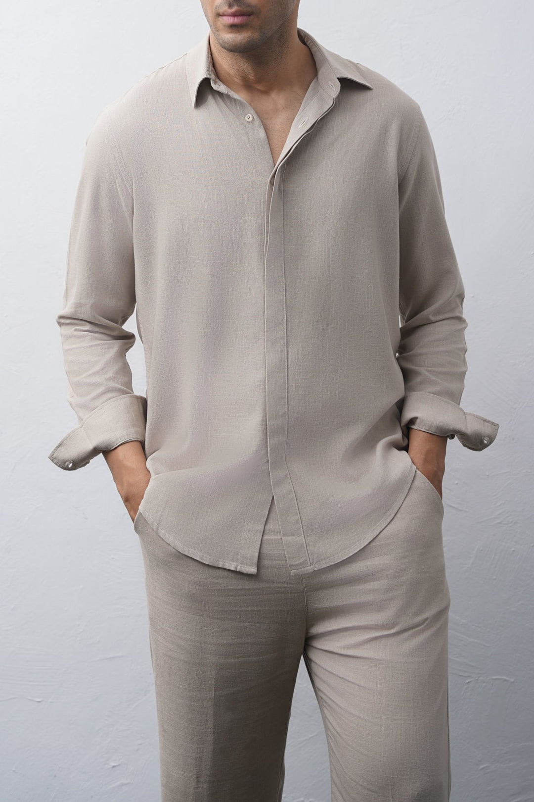 BEIGE SHIRT WITH HIDDEN PLACKET