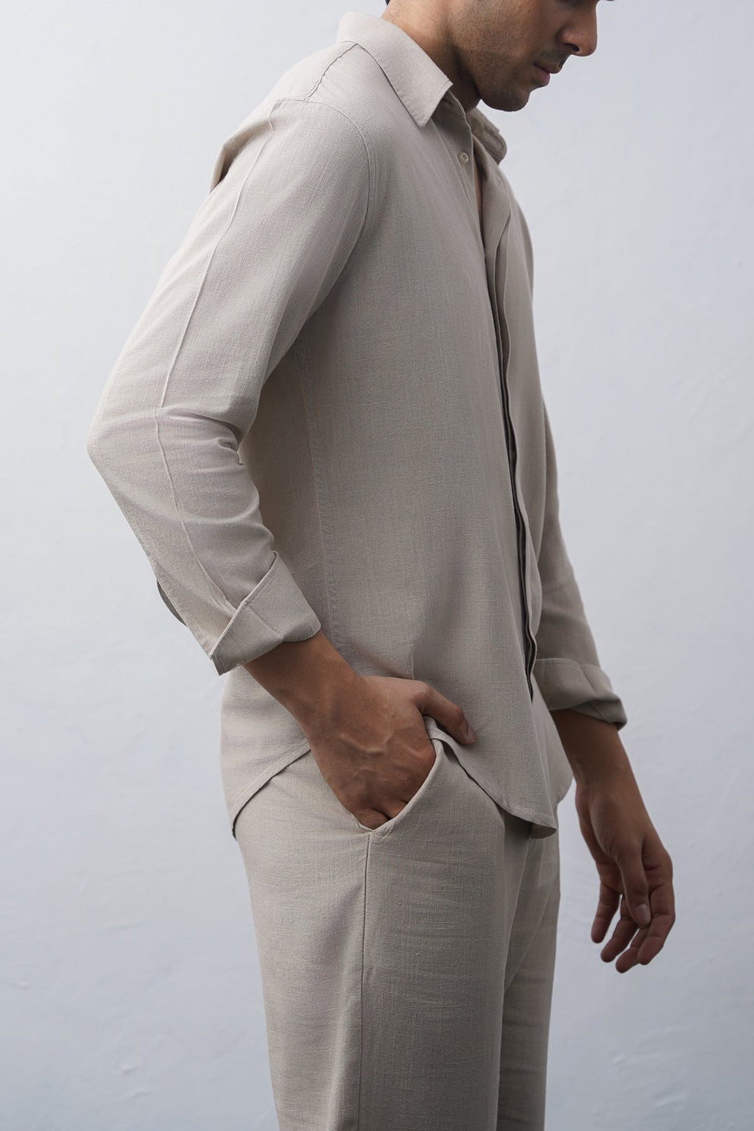 BEIGE SHIRT WITH HIDDEN PLACKET