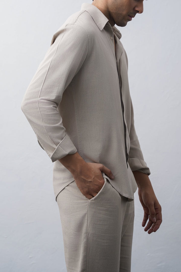 BEIGE SHIRT WITH HIDDEN PLACKET