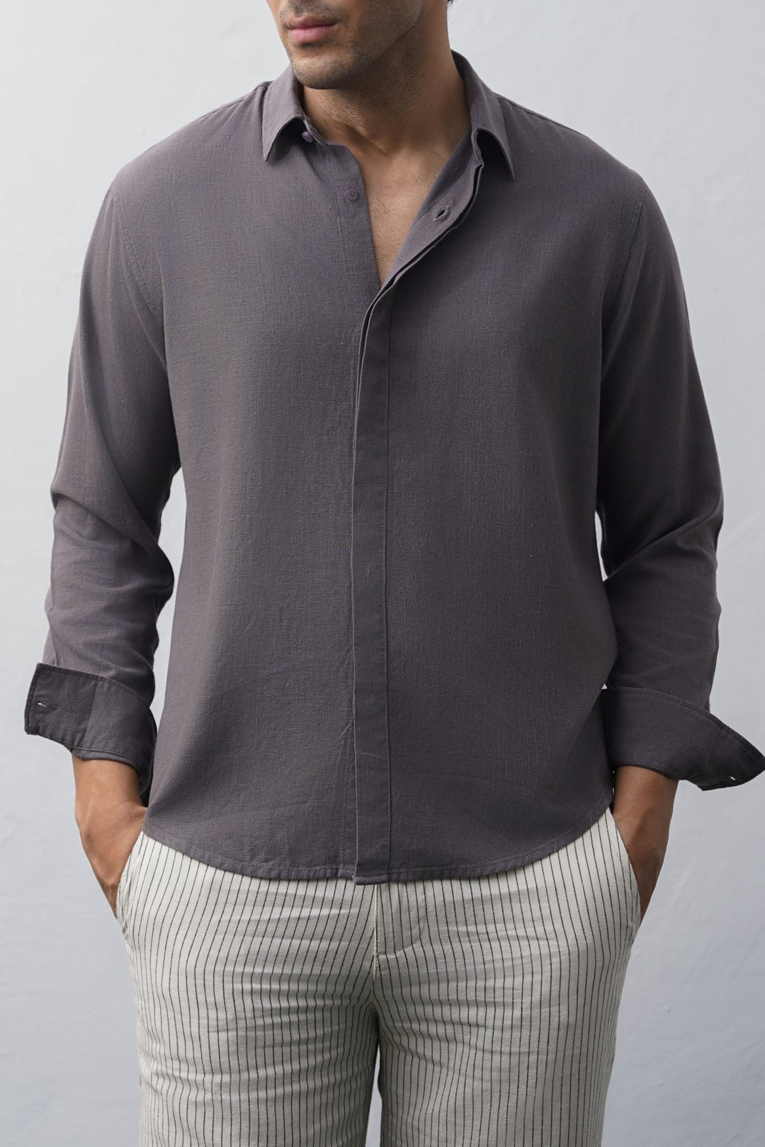 DARK GREY SHIRT WITH HIDDEN PLACKET