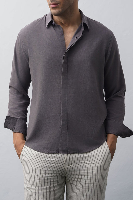 DARK GREY SHIRT WITH HIDDEN PLACKET