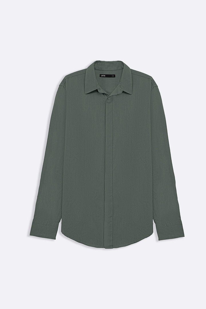 GREEN SHIRT WITH HIDDEN PLACKET