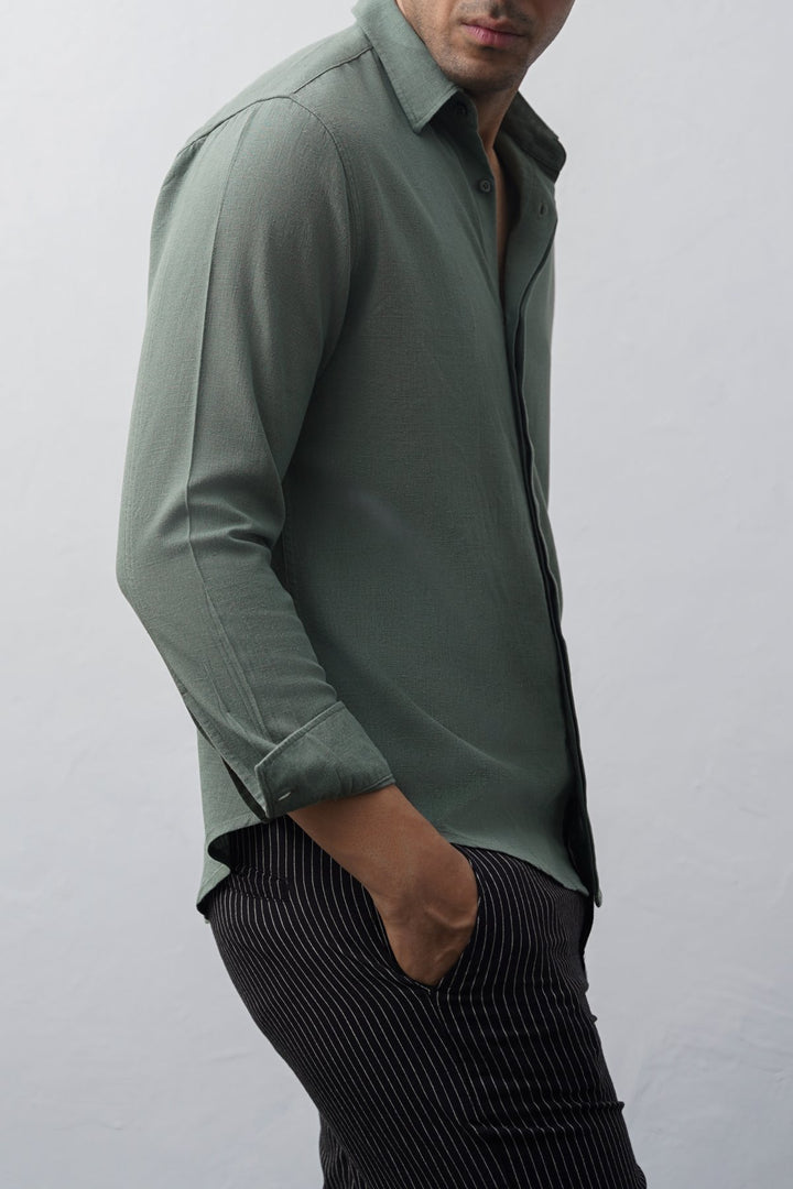 GREEN SHIRT WITH HIDDEN PLACKET