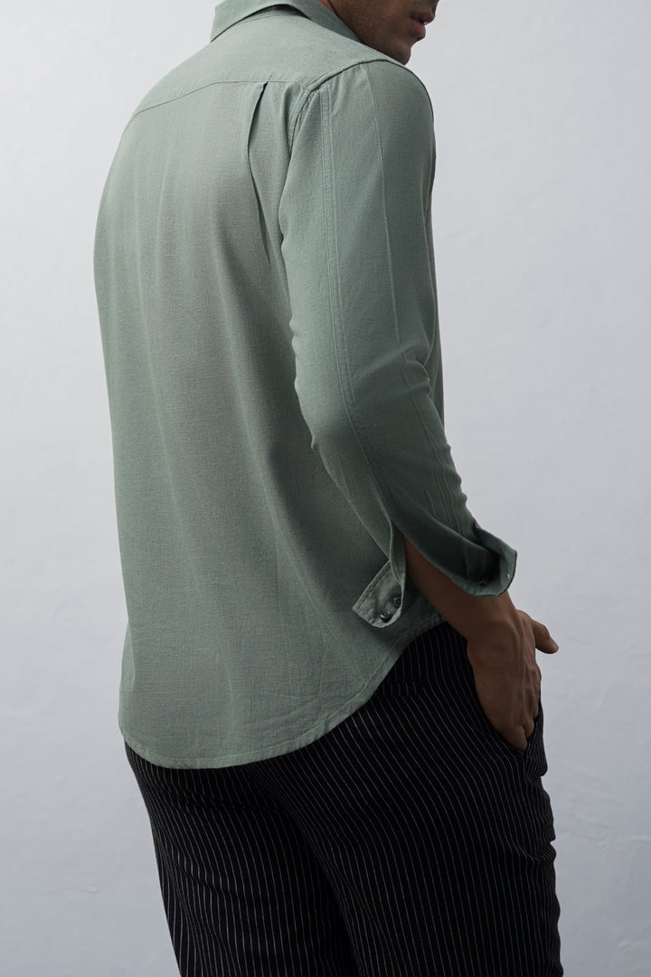 GREEN SHIRT WITH HIDDEN PLACKET