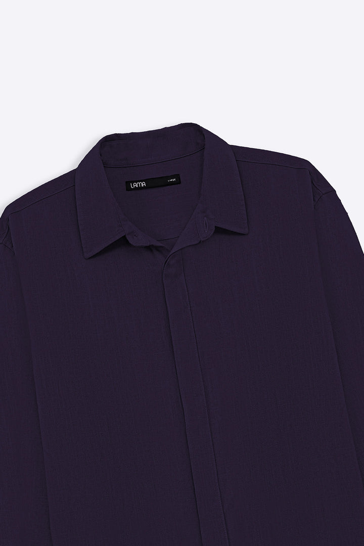 MELANGE NAVY SHIRT WITH HIDDEN PLACKET