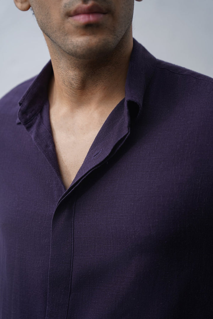 MELANGE NAVY SHIRT WITH HIDDEN PLACKET