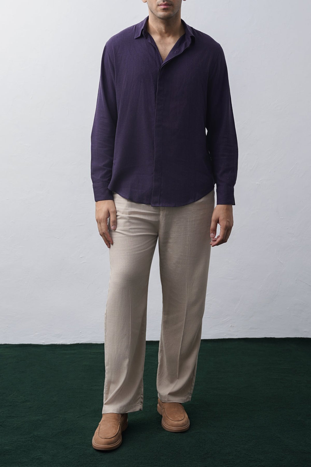 MELANGE NAVY SHIRT WITH HIDDEN PLACKET