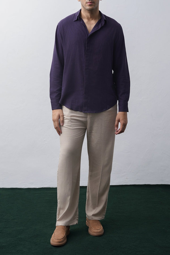 MELANGE NAVY SHIRT WITH HIDDEN PLACKET
