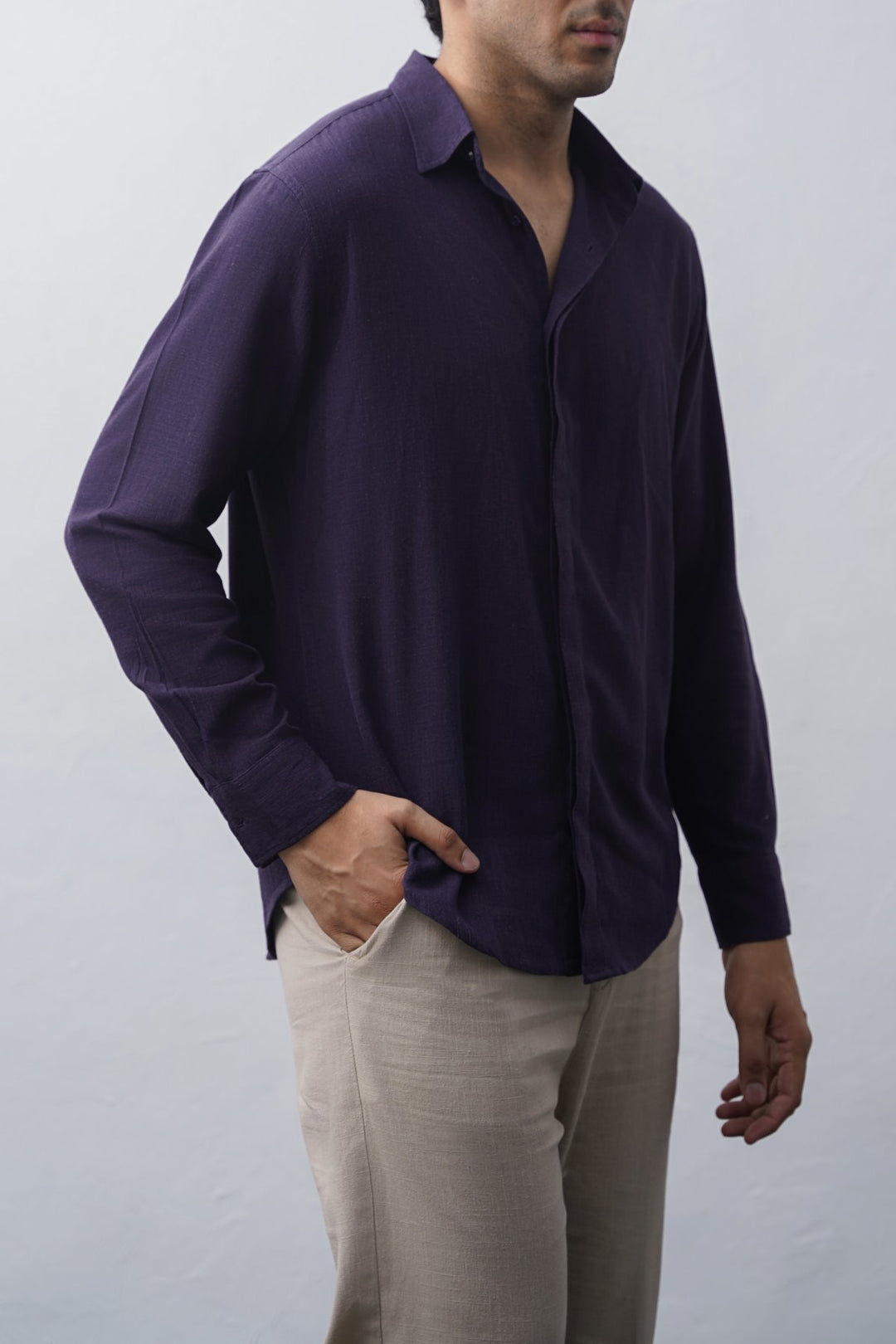 MELANGE NAVY SHIRT WITH HIDDEN PLACKET