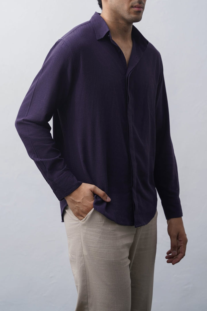 MELANGE NAVY SHIRT WITH HIDDEN PLACKET