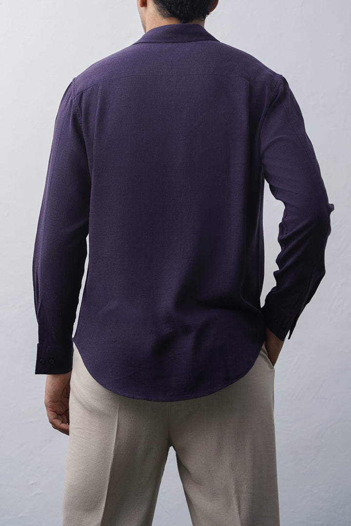 MELANGE NAVY SHIRT WITH HIDDEN PLACKET
