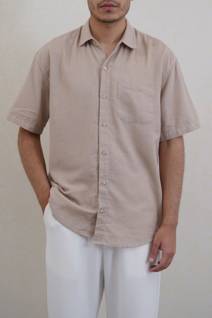 BEIGE RELAXED DOBBY SHIRT