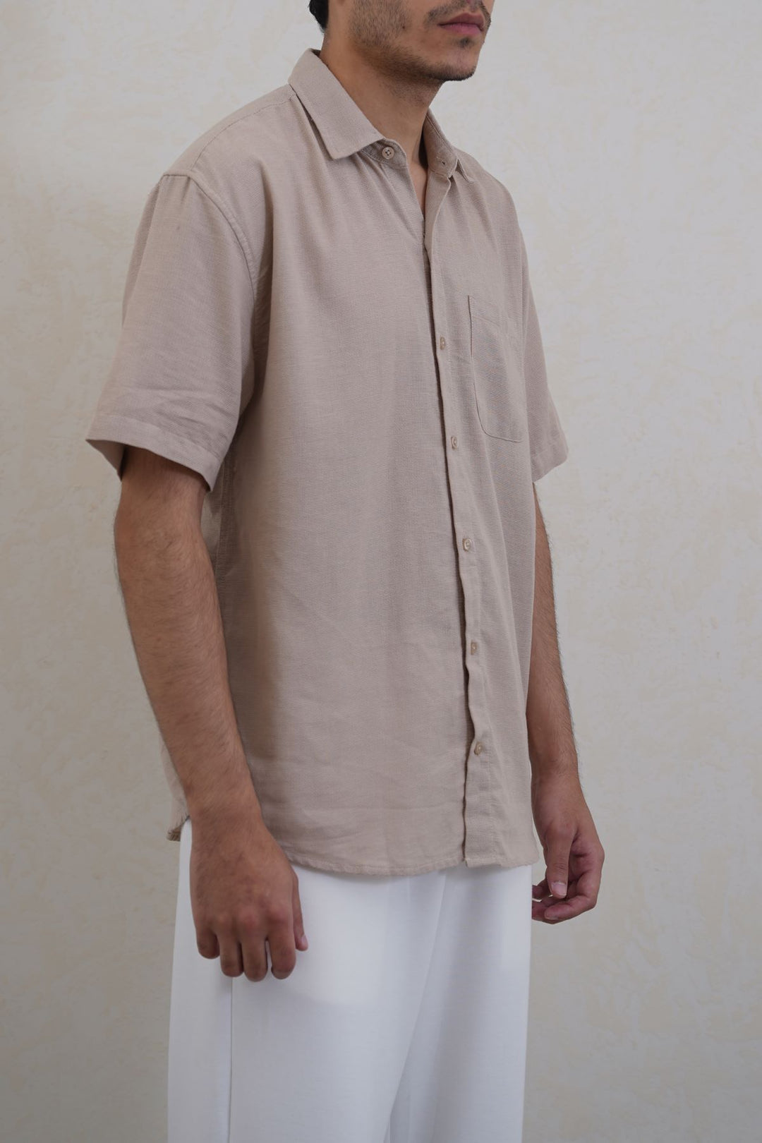 BEIGE RELAXED DOBBY SHIRT