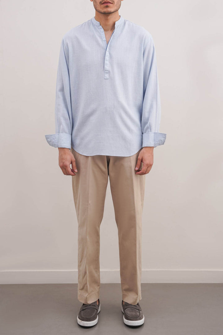 SKY BLUE HALF PLACKET SHIRT