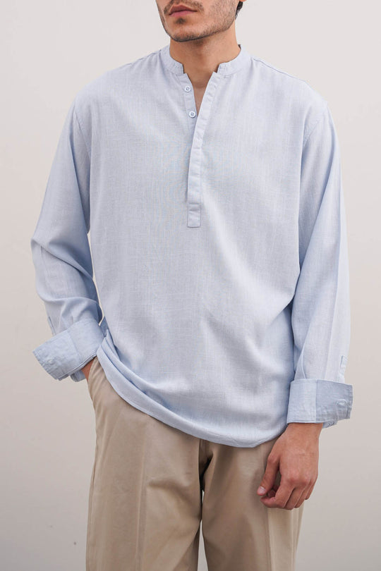 SKY BLUE HALF PLACKET SHIRT