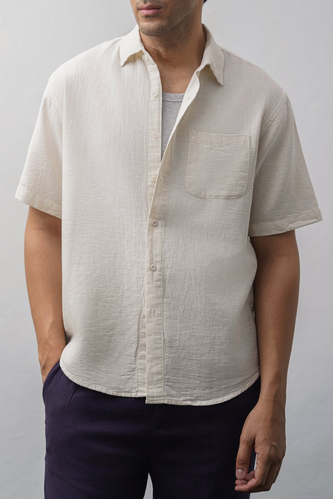 ECRU RELAXED DOBBY SHIRT