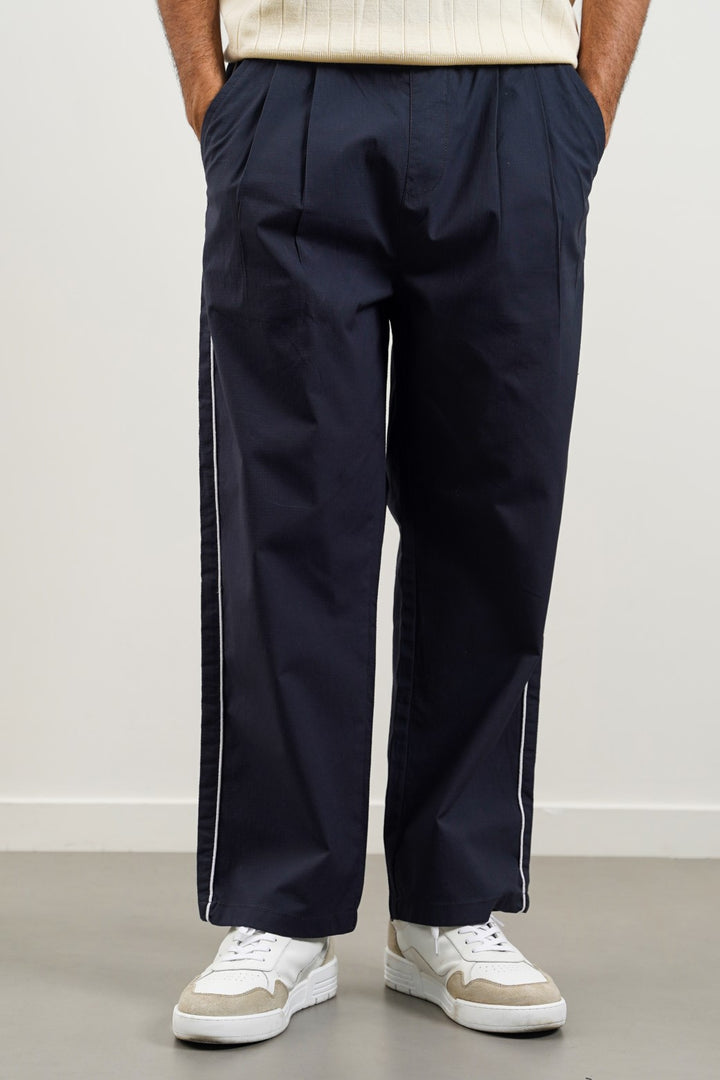 NAVY LOOSE COTTON TROUSERS