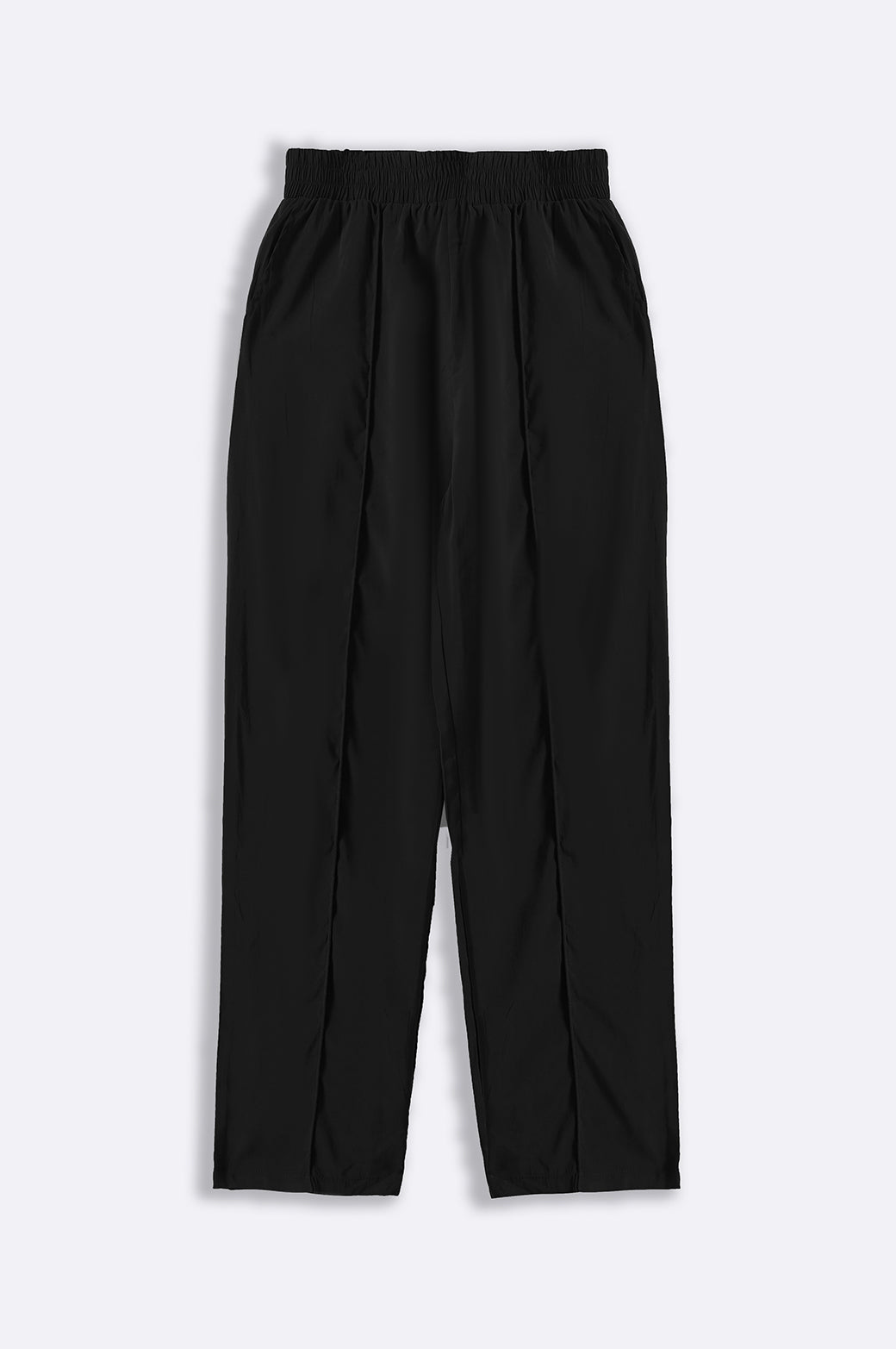 BLACK STONEWASH PLEATED TROUSERS