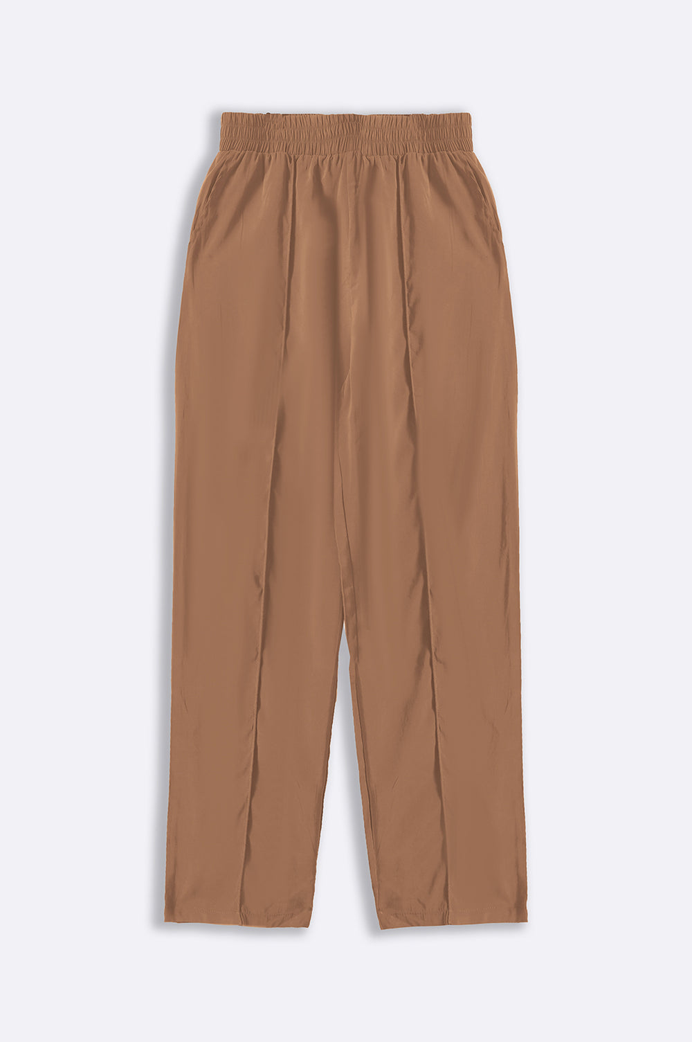 BROWN STONEWASH PLEATED TROUSERS