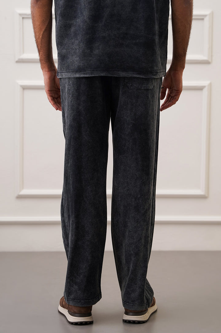 BLACK SIDE STRIPED WASHED TROUSERS