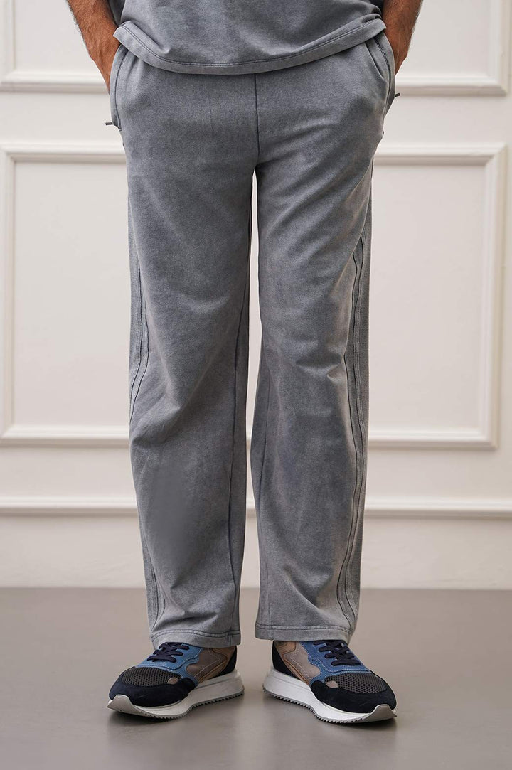 GREY SIDE STRIPED WASHED TROUSERS