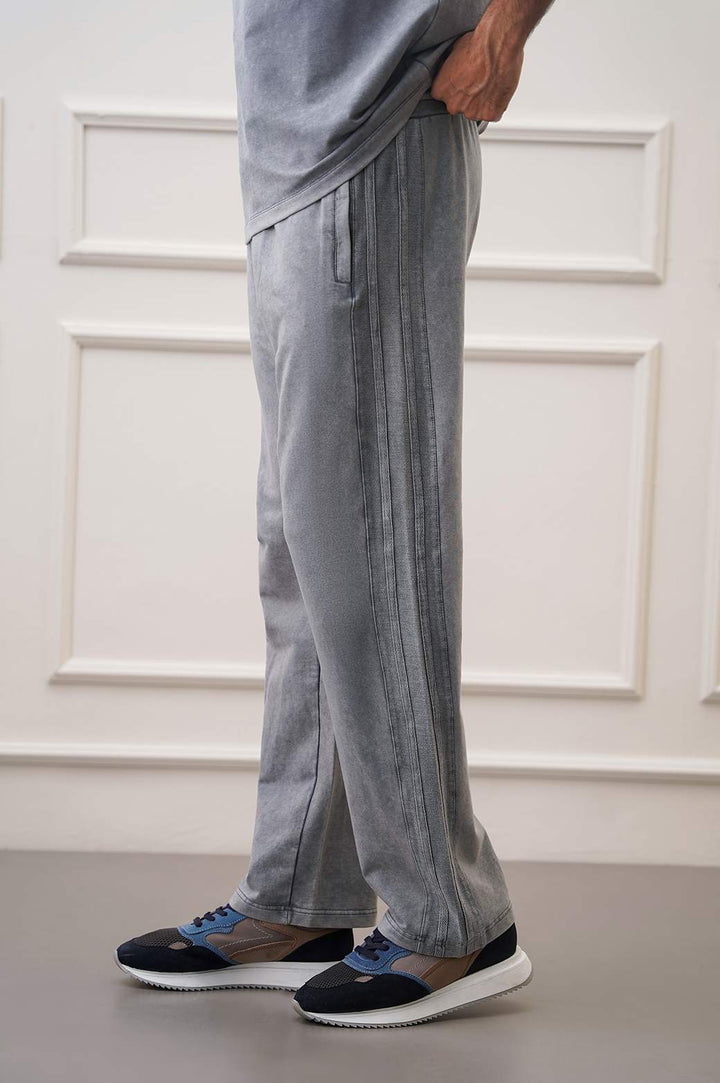 GREY SIDE STRIPED WASHED TROUSERS