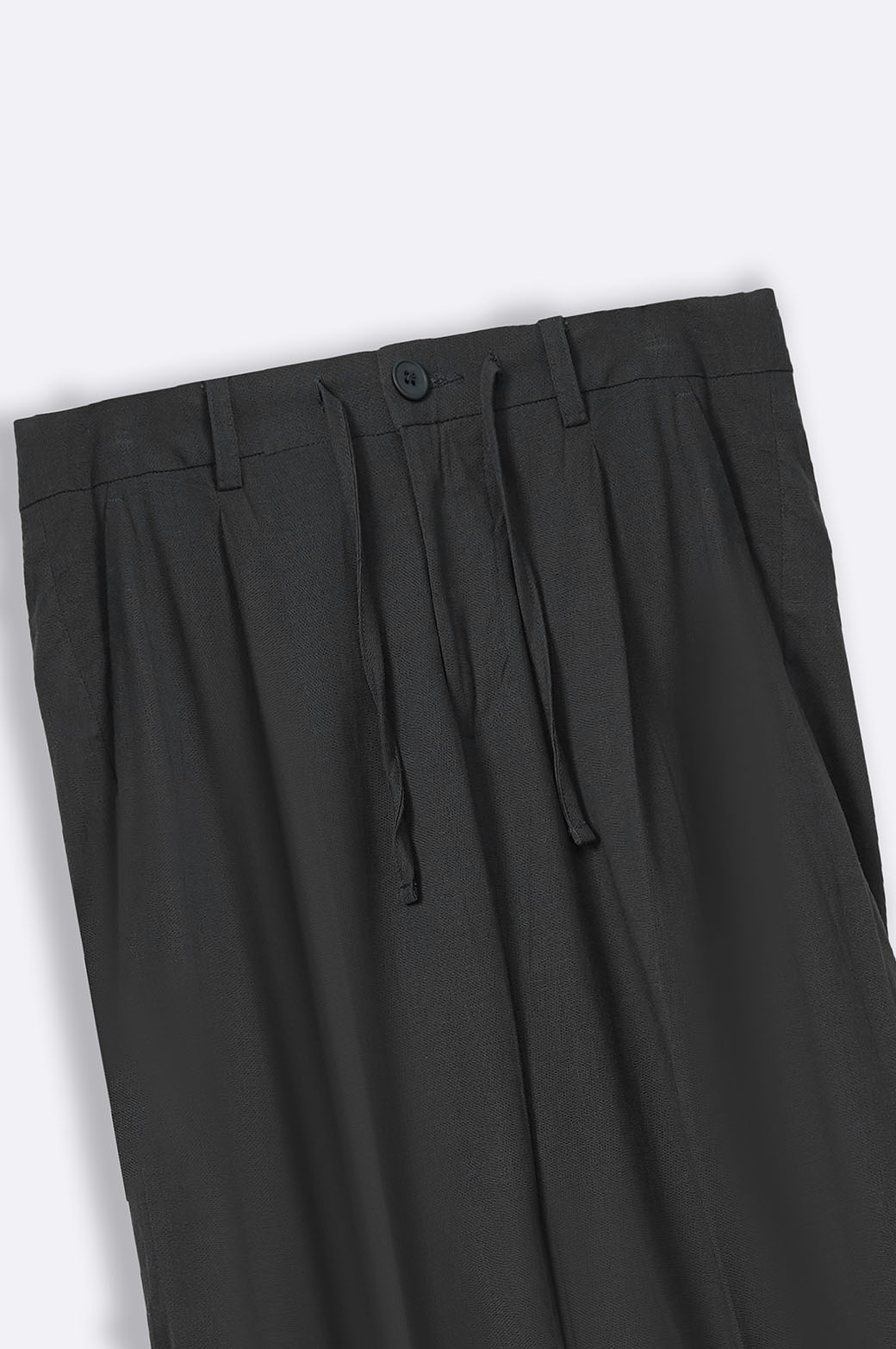 BLACK LINEN PLEATED TROUSERS