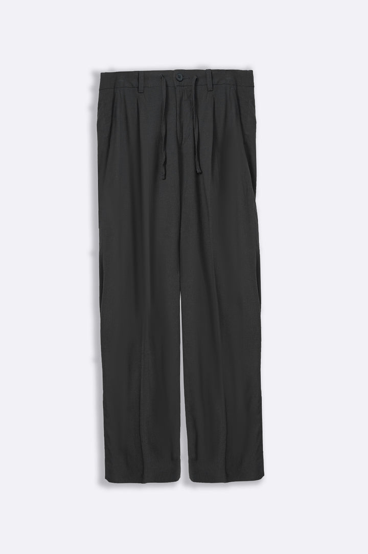 BLACK LINEN PLEATED TROUSERS