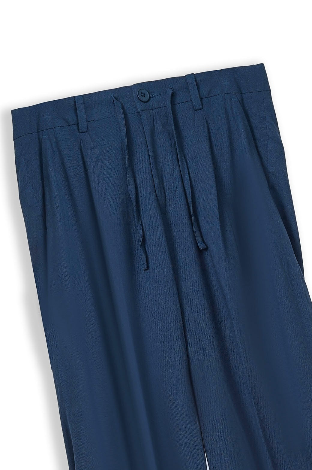 NAVY LINEN PLEATED TROUSERS