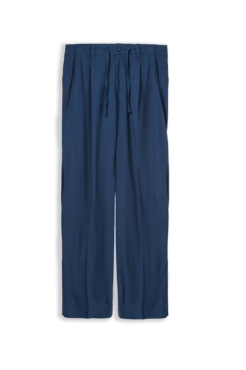 NAVY LINEN PLEATED TROUSERS