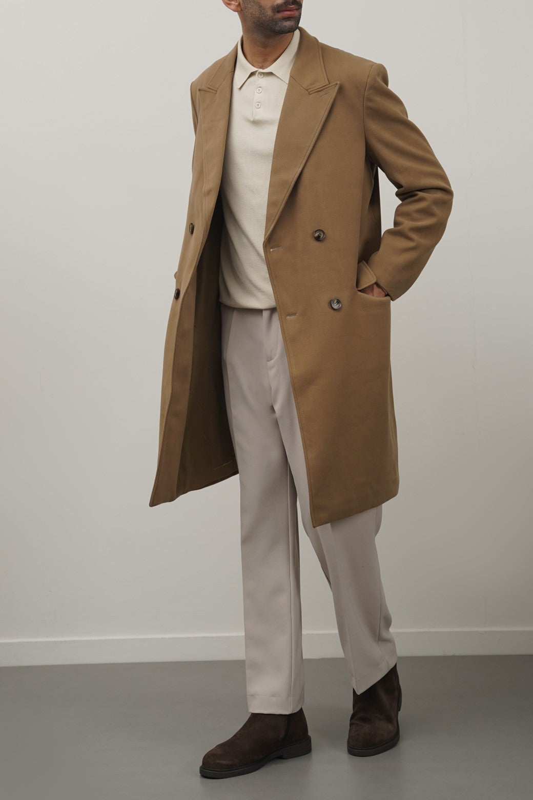 CAMEL DOUBLE BREASTED OVERCOAT