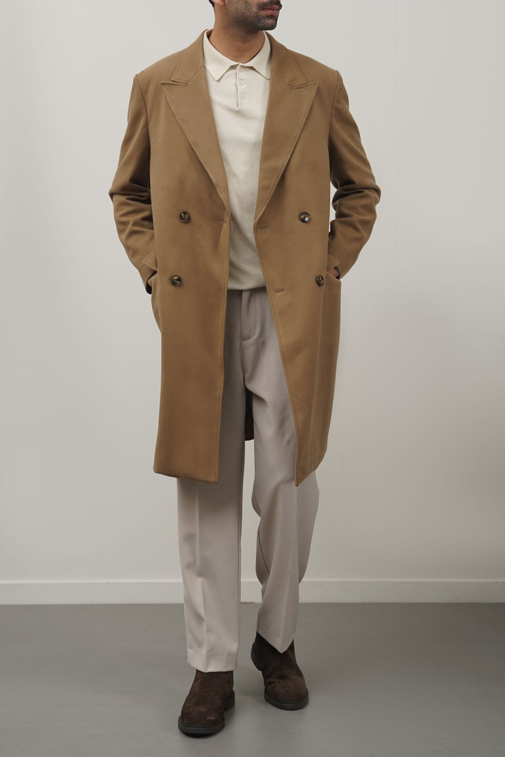 CAMEL DOUBLE BREASTED OVERCOAT