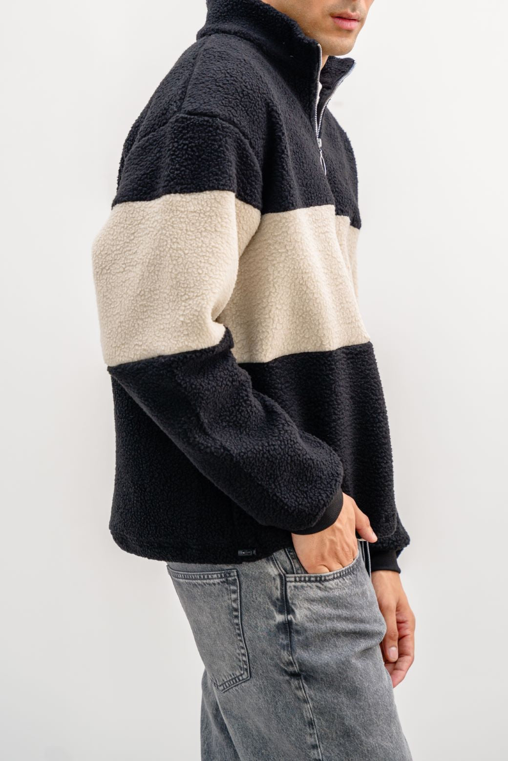 BLACK SHEARLING PULL-OVER