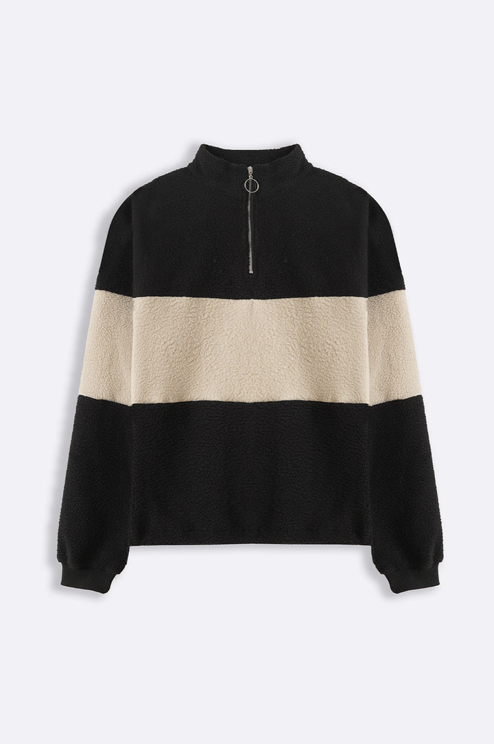 BLACK SHEARLING PULL-OVER