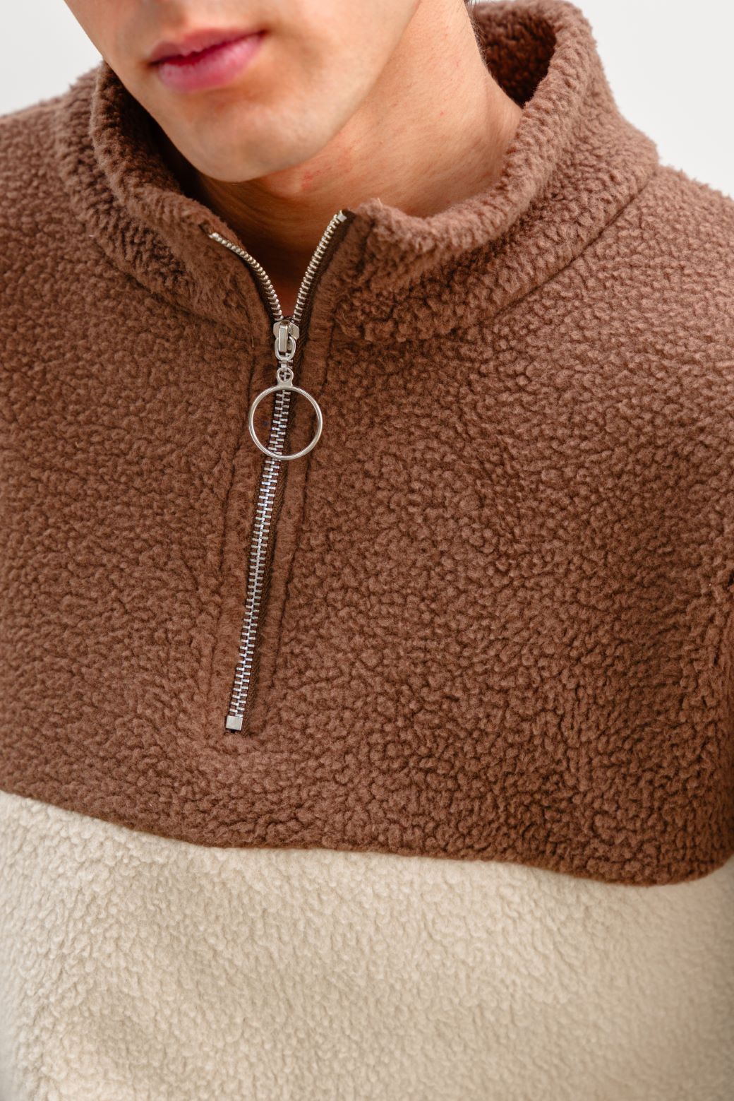 BROWN SHEARLING PULL-OVER