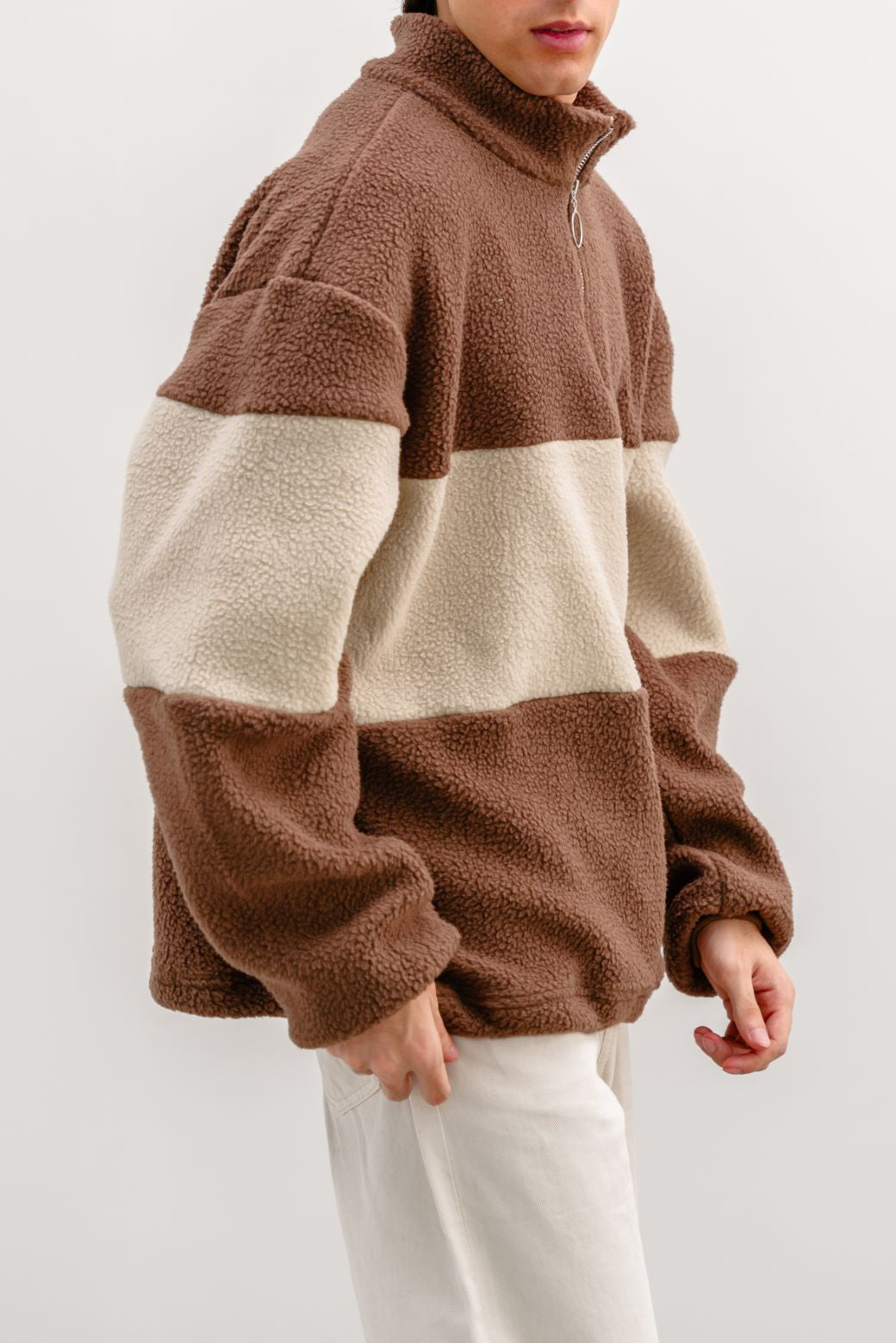 BROWN SHEARLING PULL-OVER