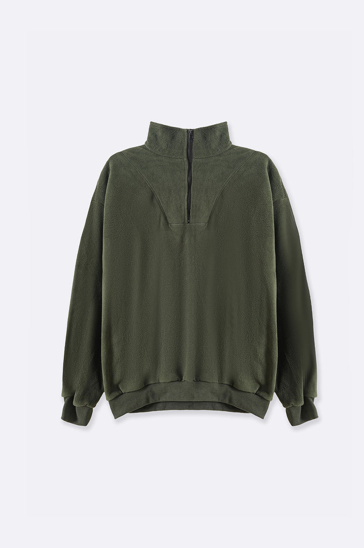 GREEN PLUSH JACKET WITH SHORT ZIPPER