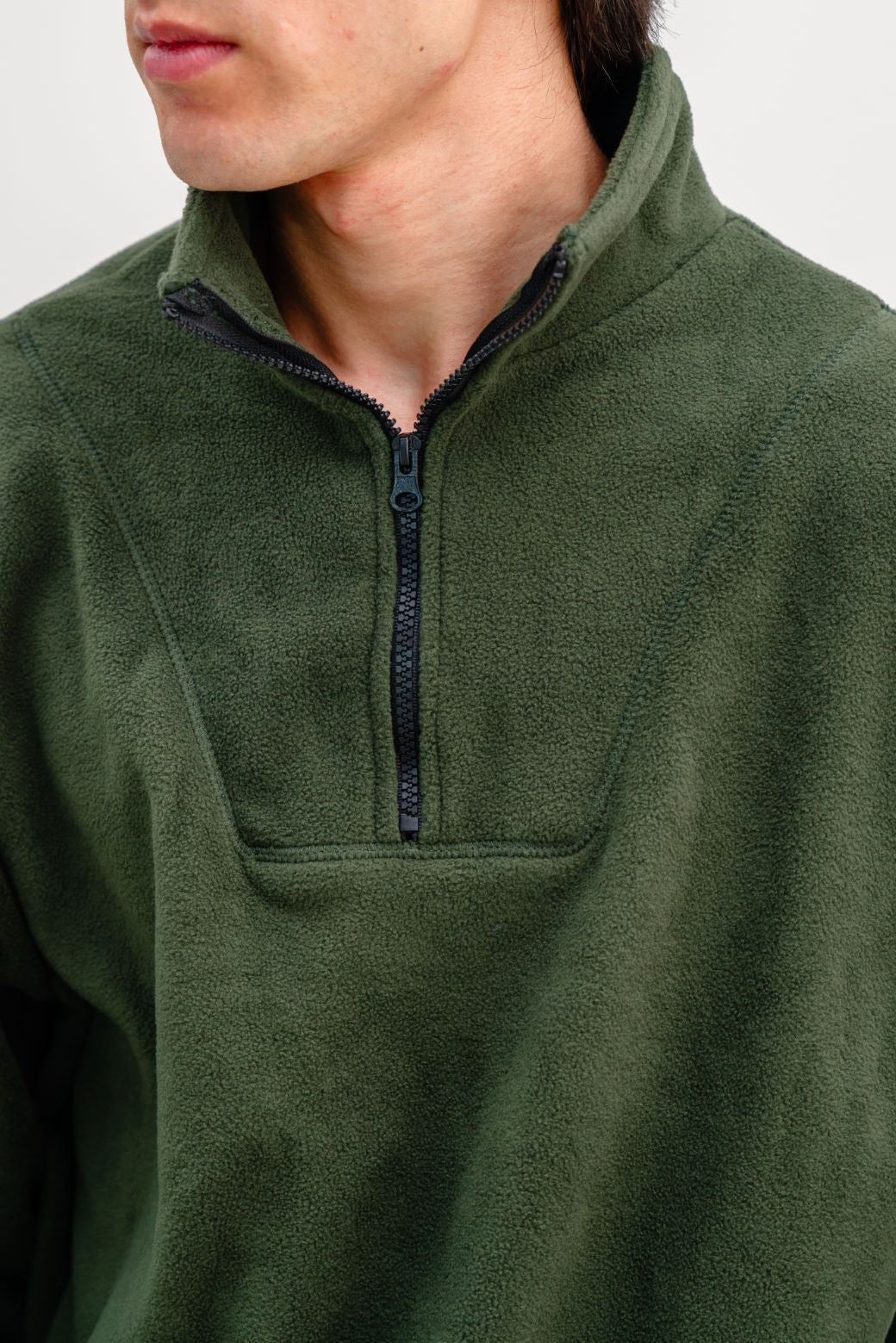 GREEN PLUSH JACKET WITH SHORT ZIPPER