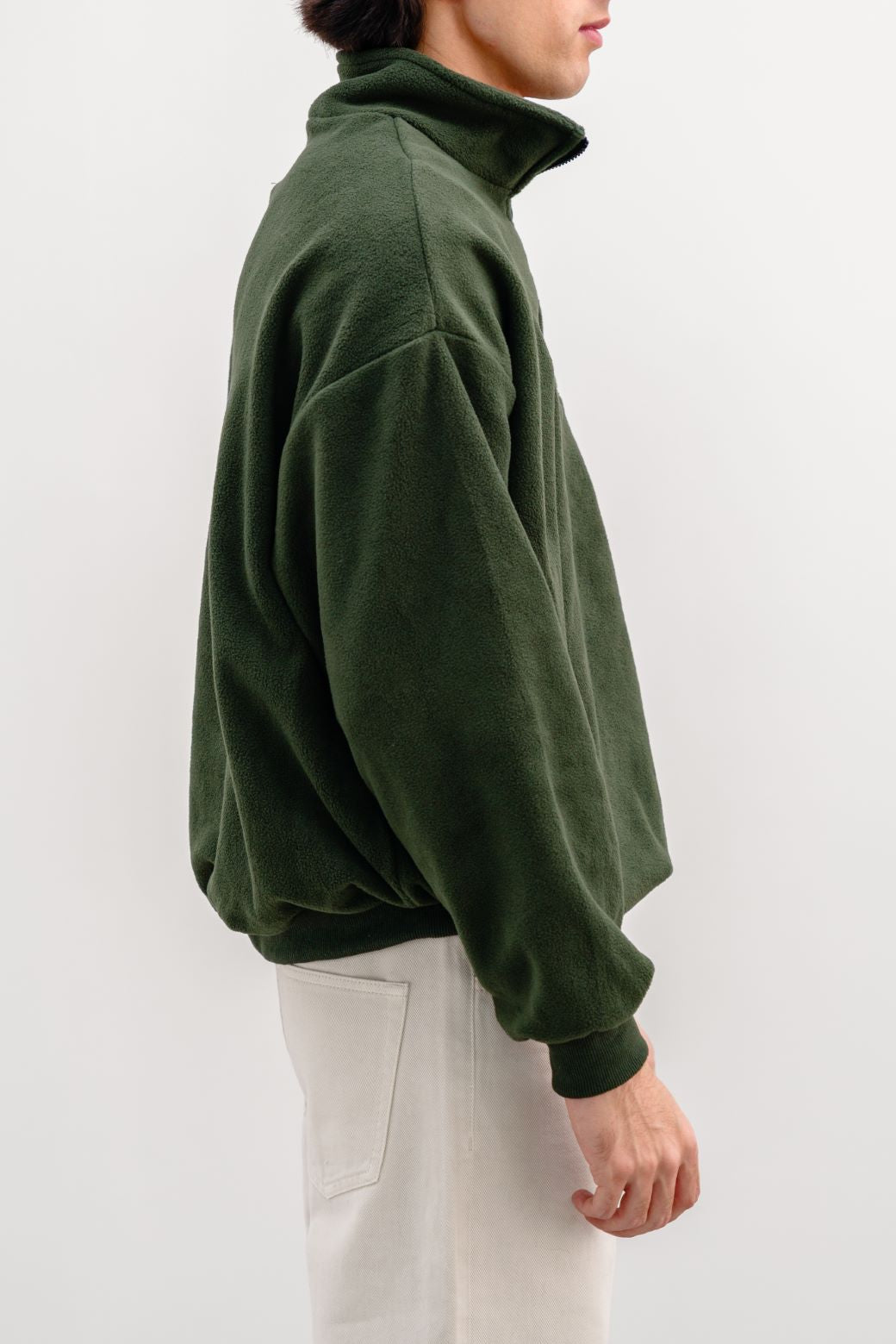 GREEN PLUSH JACKET WITH SHORT ZIPPER