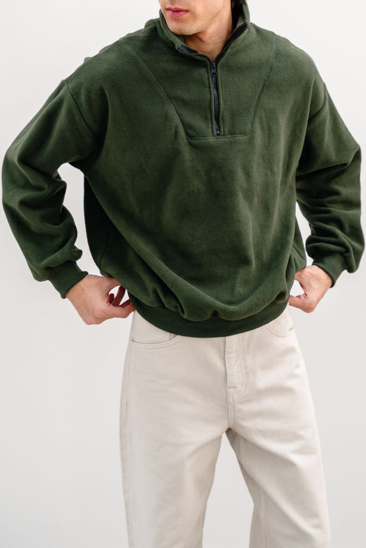 GREEN PLUSH JACKET WITH SHORT ZIPPER