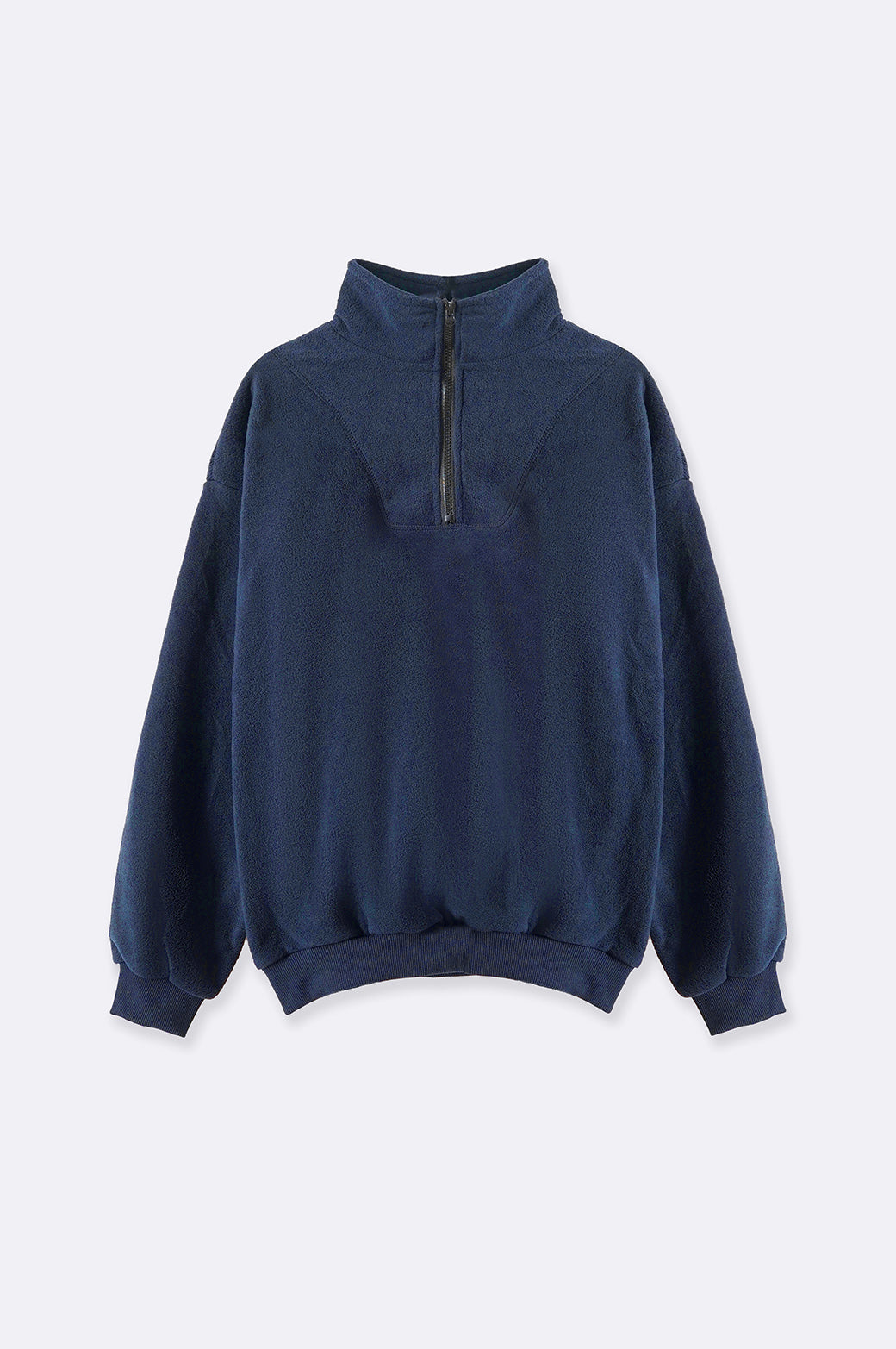 NAVY PLUSH PULL-OVER WITH SHORT ZIPPER