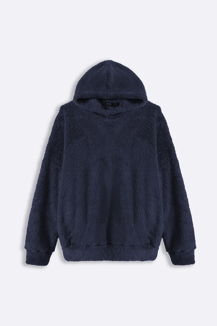 NAVY THE FUR HOODIE